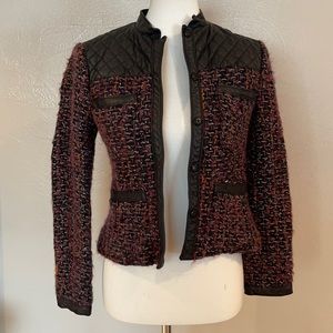 Zara Leather Tweed Blazer Jacket